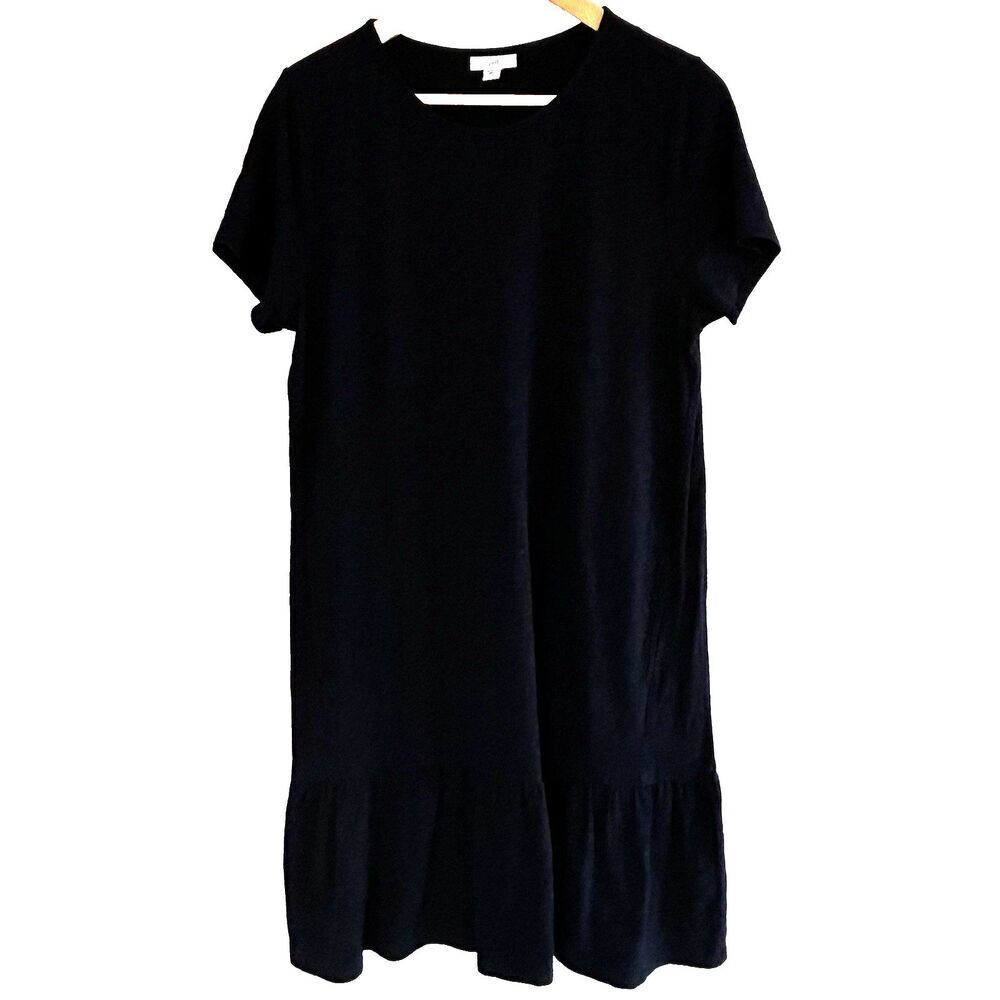 J.Jill Dress Size Medium Black Dark Navy Short Sleeve Cotton Modal Ruffle Hem